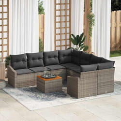 vidaXL Ensemble de canapé de jardin 9 pièces avec des coussins gris en poly rotin acacia