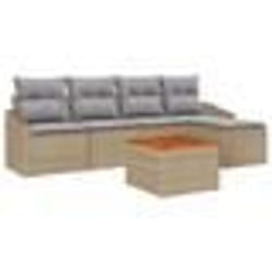 vidaXL Ensemble de canapés de jardin 6 pièces avec coussins beige en rotin synthétique acacia