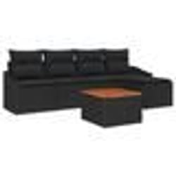 vidaXL Ensemble de jardin 6 pièces avec coussins noirs en polyrattan et acacia