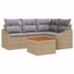 vidaXL Set de canapé de jardin 5 pièces avec des coussins en polyrotin beige et acacia.
