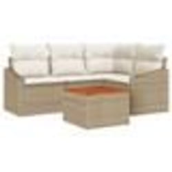 vidaXL Set de canapé de jardin 5 pièces avec coussins en rotin synthétique beige et acacia