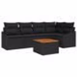 vidaXL Ensemble de jardin 6 places avec coussins en rotin noir et table en acacia