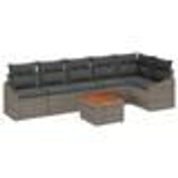 vidaXL Set de canapés de jardin 7 pièces avec coussins en poly rotin gris et acacia