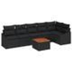 vidaXL Ensemble de canapé de jardin 7 pièces avec coussins noirs en rattan polyacacia