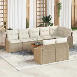 vidaXL Ensemble de canapés de jardin en 9 pièces avec coussins beiges en polyrotin et acacia