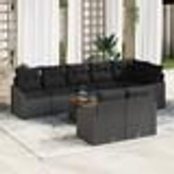 vidaXL Set de jardin 9 pièces avec coussins en rotin noir et acacia.
