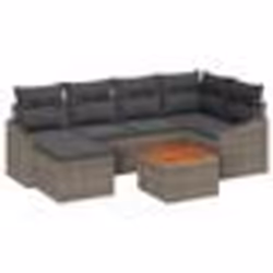 vidaXL Ensemble de jardin de 7 pièces avec coussins en poly rattan gris et acacia.