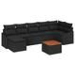 vidaXL Ensemble de canapé de jardin 8 pièces avec coussins en poly rattan noir et acacia