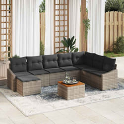 vidaXL Ensemble de Canapé de Jardin 9 Pièces avec Coussins Gris en Poly Rotin et Acacia.