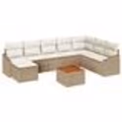 vidaXL Ensemble de Canapé de Jardin 9 Pièces avec Coussins Beiges en Rattan Poly Acacia