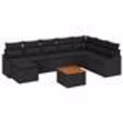 vidaXL Ensemble de jardin 9 pièces avec coussins en polyrotin noir et acacia