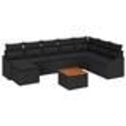 vidaXL Ensemble de jardin 9 pièces avec coussins en polyrotin noir et acacia
