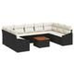vidaXL Ensemble de salon de jardin de 10 pièces avec coussins en polyrotin noir et acacia