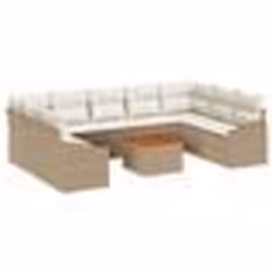 vidaXL Ensemble de canapé de jardin de 10 pièces avec coussins beiges en rotin synthétique et acacia