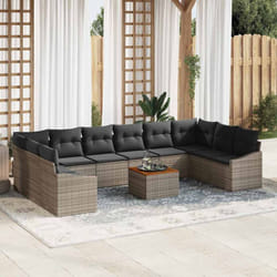 vidaXL Salon de jardin 11 pièces avec coussins en poly rotin gris et acacia