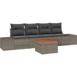 Ensemble de Canapés de Jardin 5 Pièces avec Coussins Gris en Poly Rattan et Acacia vidaXL