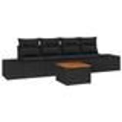 vidaXL Set de canapé de jardin 5 pièces avec des coussins en rattan poly noir et en acacia