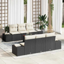 vidaXL Ensemble de canapé de jardin 7 pièces avec coussins en poly rotin noir et acacia
