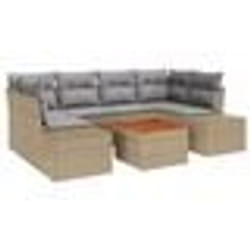 vidaXL Set de canapés de jardin 7 pièces avec coussins beige en rotin synthétique et acacia