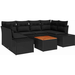 vidaXL Ensemble de canapé de jardin 7 pièces avec coussins en poly rattan noir et bois d'acacia