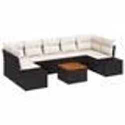 vidaXL Ensemble de Canapé de Jardin 8 Pièces avec Coussins Noirs en Poly Rattan et Acacia
