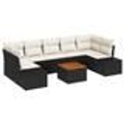 vidaXL Ensemble de Canapé de Jardin 8 Pièces avec Coussins Noirs en Poly Rattan et Acacia