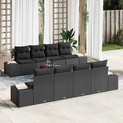 vidaXL Ensemble de canapé de jardin 9 pièces avec coussins en poly rotin noir et acacia