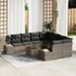 vidaXL Ensemble de jardin de 9 pièces vieXL avec coussins en poly rotin gris et acacia