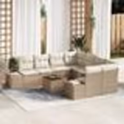 vidaXL Canapé de jardin 9 pièces avec coussins en poly rotin beige et acacia