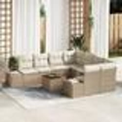 vidaXL Canapé de jardin 9 pièces avec coussins en poly rotin beige et acacia