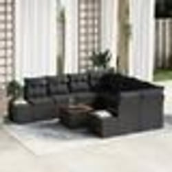 vidaXL Set de canapé de jardin de 9 pièces avec des coussins en rotin noir et en acacia.