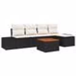 vidaXL Ensemble de salon de jardin 6 pièces avec des coussins en polyrotin noir et acacia