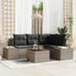 vidaXL Set de canapés de jardin 5 pièces avec des coussins en poly rotin gris et en acacia
