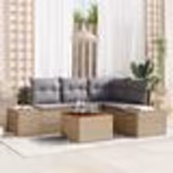 vidaXL Ensemble de Salon de Jardin 5 Pièces en Rattan Poly Beige avec Coussins en Acacia
