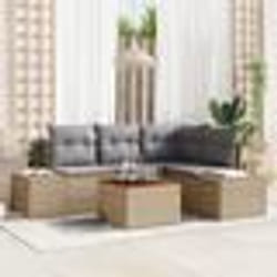 vidaXL Ensemble de Salon de Jardin 5 Pièces en Rattan Poly Beige avec Coussins en Acacia