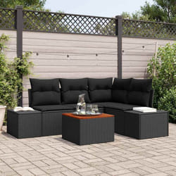 vidaXL Ensemble de canapés de jardin 5 pièces avec coussins noirs en rattan poly et acacia