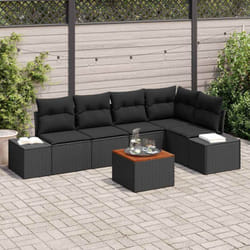 vidaXL Ensemble de canapé de jardin 6 pièces avec coussins en poly rotin noir et acacia