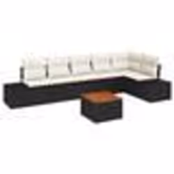 vidaXL Canapé de jardin 7 pièces avec coussins noir en poly rotin et acacia.
