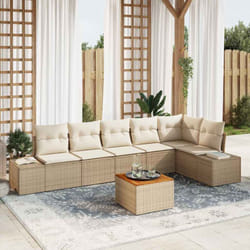 vidaXL Canapé de jardin 7 pièces avec coussins beige en poly rotin et acacia.