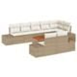 vidaXL Ensemble de canapé de jardin 9 pièces avec des coussins en poly rotin et acacia beige