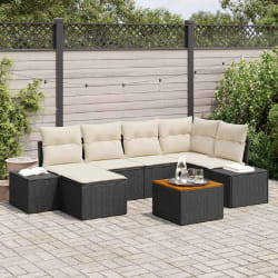 vidaXL Ensemble de canapé de jardin 7 pièces avec coussins en poly rotin noir et acacia
