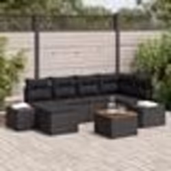 vidaXL Ensemble de Canapé de Jardin 7 Pièces avec Coussins Noir en Poly Rotin et Acacia