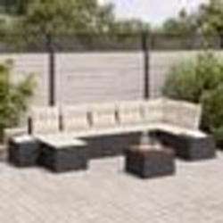 vidaXL Ensemble de canapé de jardin 8 pièces avec coussins en Noir, Poly Rattan et Acacia.