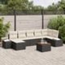 vidaXL Ensemble de canapé de jardin 8 pièces avec coussins en Noir, Poly Rattan et Acacia.