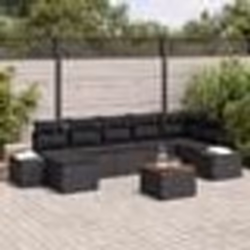 vidaXL Set de canapés de jardin de 8 pièces noir avec coussins en Poly Rattan & Acacia