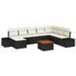 vidaXL Set de canapés de jardin 9 pièces avec coussins noir, en poly rattan et acacia.