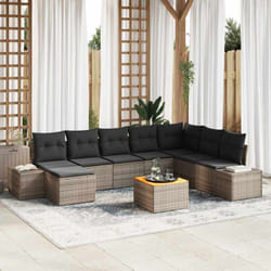 vidaXL Ensemble de canapés de jardin 9 pièces avec des coussins en poly rotin gris et en acacia