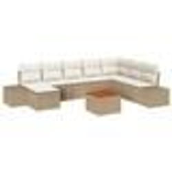 vidaXL Ensemble de jardin 9 pièces avec coussins en poly rotin beige et acacia