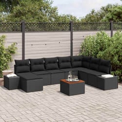 vidaXL Ensemble de canapés de jardin 9 pièces avec coussins noirs en rotin poly et acacia