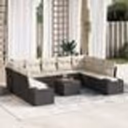 vidaXL Canapé de jardin 10 pièces avec coussins en poly rotin noir et acacia